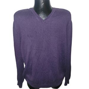Grafton Men's Purple V-Neck Cashmere Blend Light Sweater XL